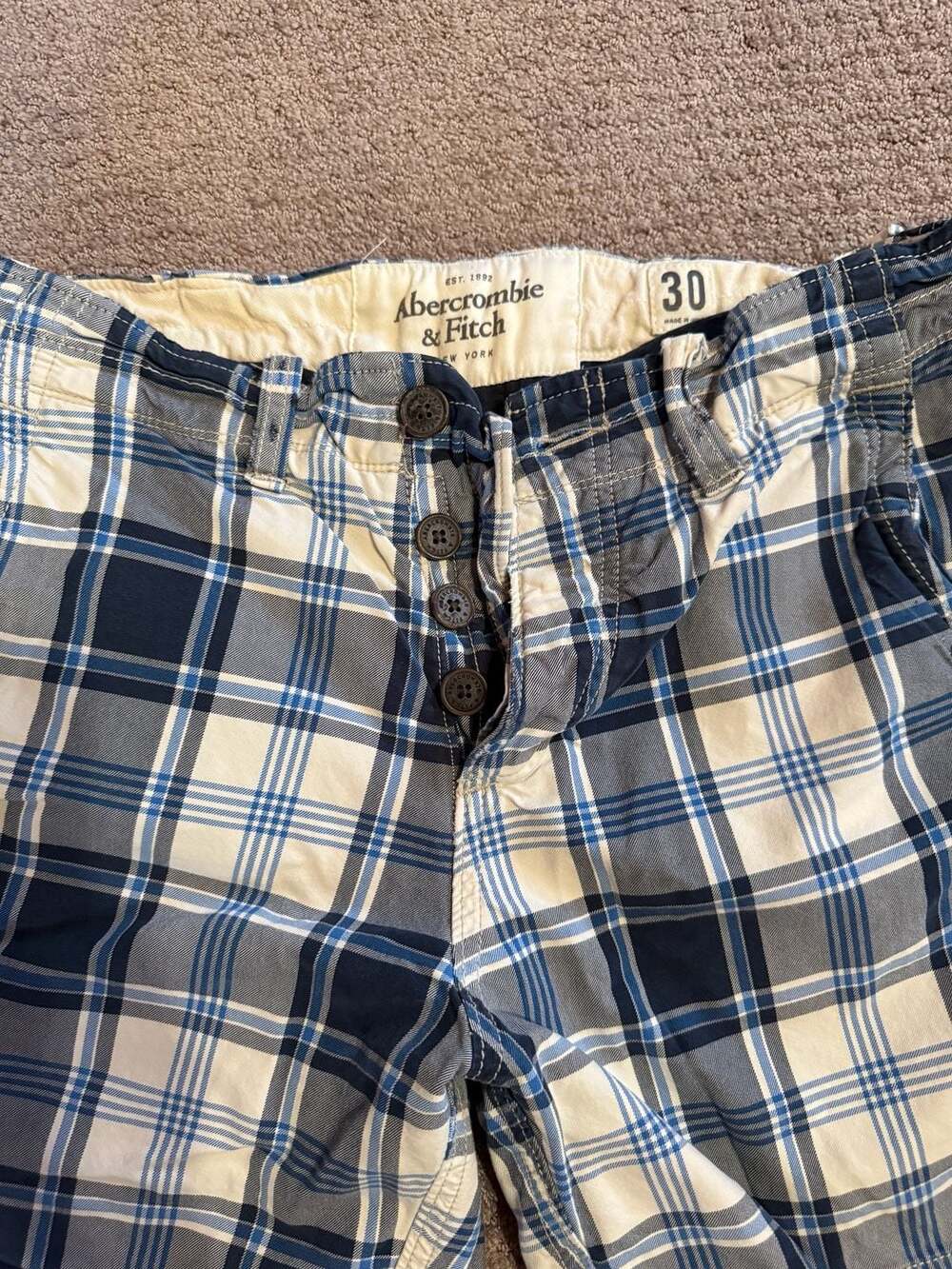 Vintage Abercrombie & Fitch Plaid Button Fly Shorts Size 30